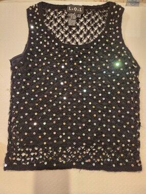 L.O.L Black Crocheted Sequin Tank Top